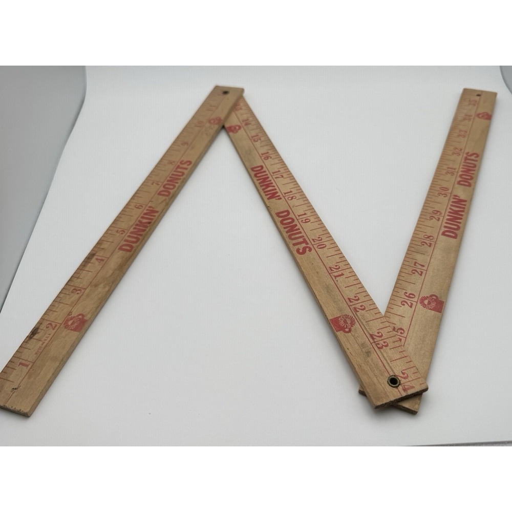 Dunkin Donuts 36" Tri-Fold Yard Stick Folding Ruler Wooden ~ Advertising Vtg